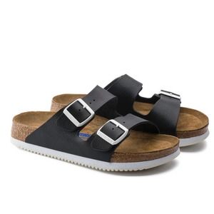 Birkenstock Arizona Leather Sandals Black Straps/White Buckle and Sole